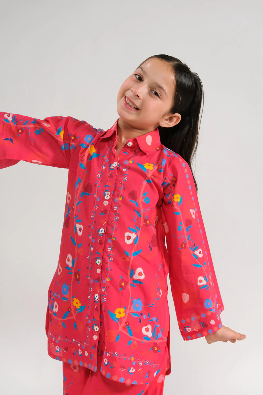 Sprinkles Stitched 2 Piece Summer Co Ord Sets Kids Suit-Pink Fiesta - 2pcs - Image 3