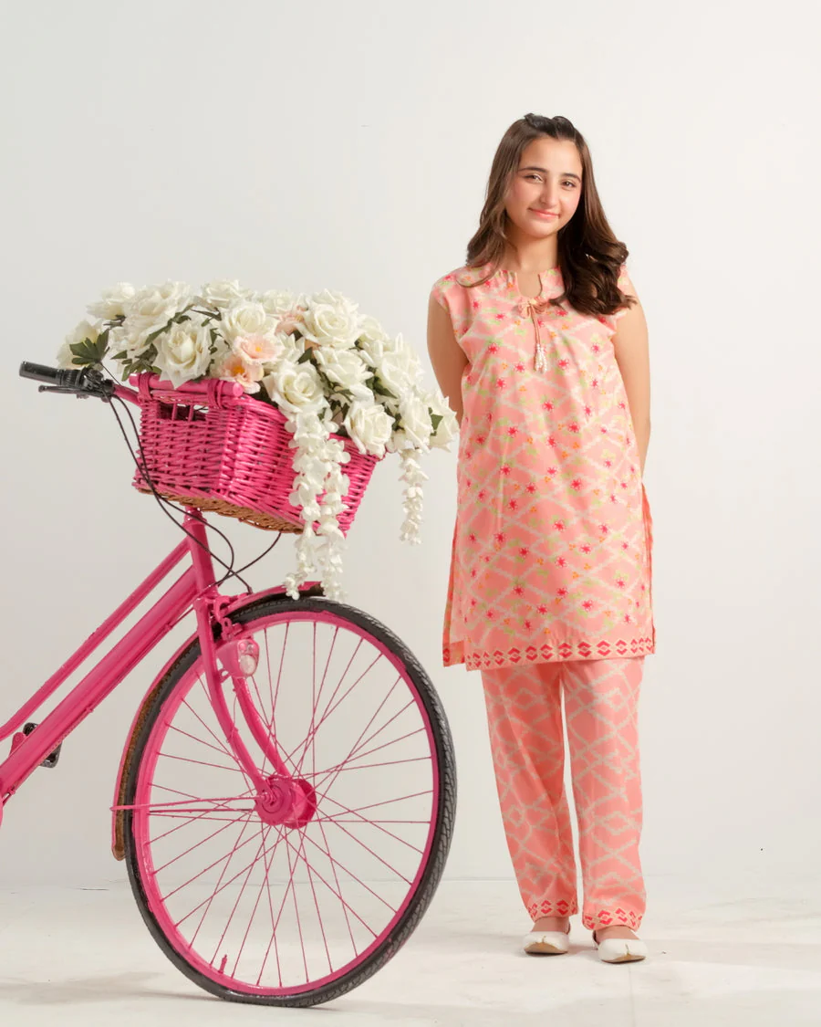 Sprinkles Stitched 2 Piece Summer Co Ord Sets Kids Suit-Pink Pixel Charm - 2pcs - Image 6