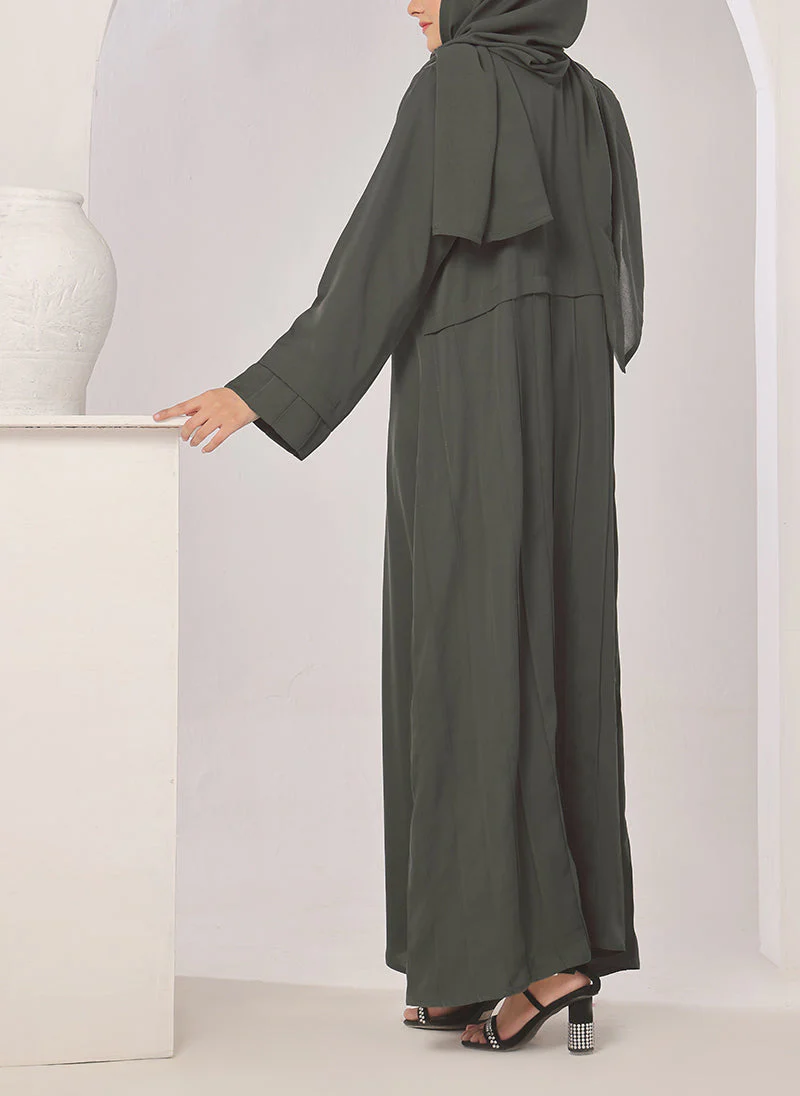 Hijab Ul Hareem Plates Front Open Grey Abaya - 0116-R-722 - Image 4