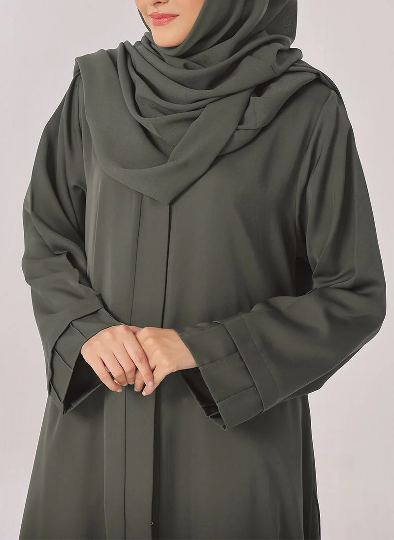 Hijab Ul Hareem Plates Front Open Grey Abaya - 0116-R-722 - Image 5