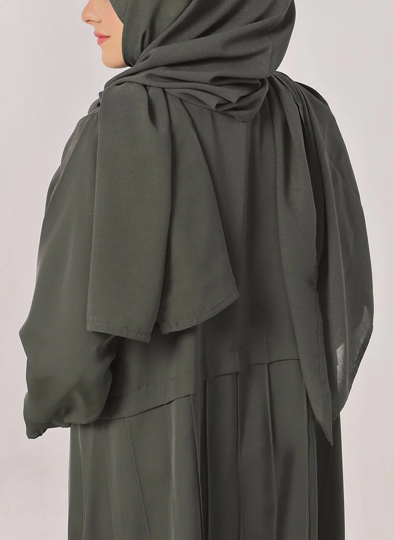 Hijab Ul Hareem Plates Front Open Grey Abaya - 0116-R-722 - Image 6