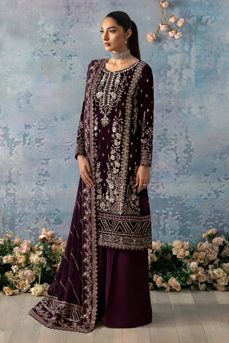 Celeste By Gulaal Unstitched 3 Piece Velvet Suit-Sangria - Image 4