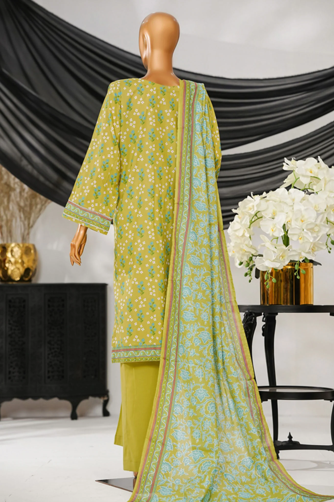 Intermix Thread & Needle By HZ Stitched 3 Piece Emb Cambric Suit-POEL-3P-010-Pista - Image 3