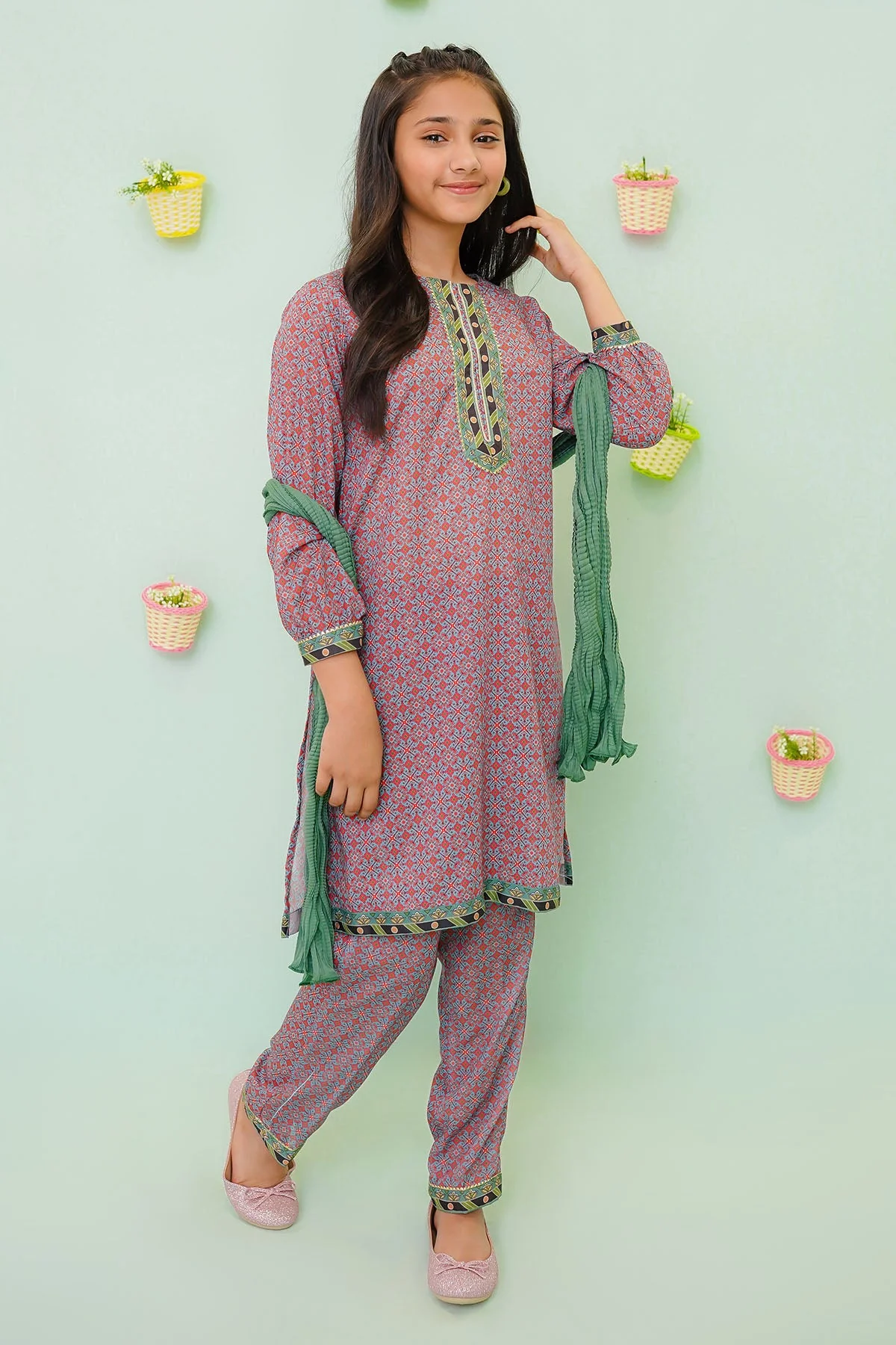 Ochre Clothing Poly Cotton Printed 3 Pc Suit - Image 2