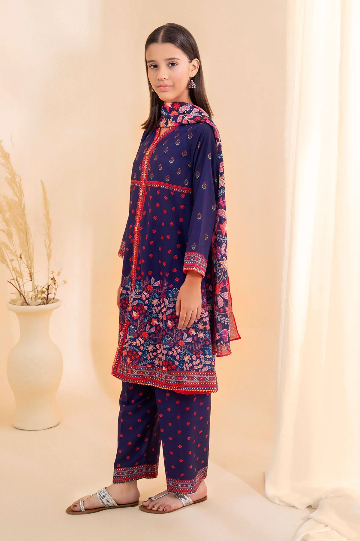 Ochre Clothing Poly Lawn Digital Printed 3 Pc Suit-CORF-51 - Image 5