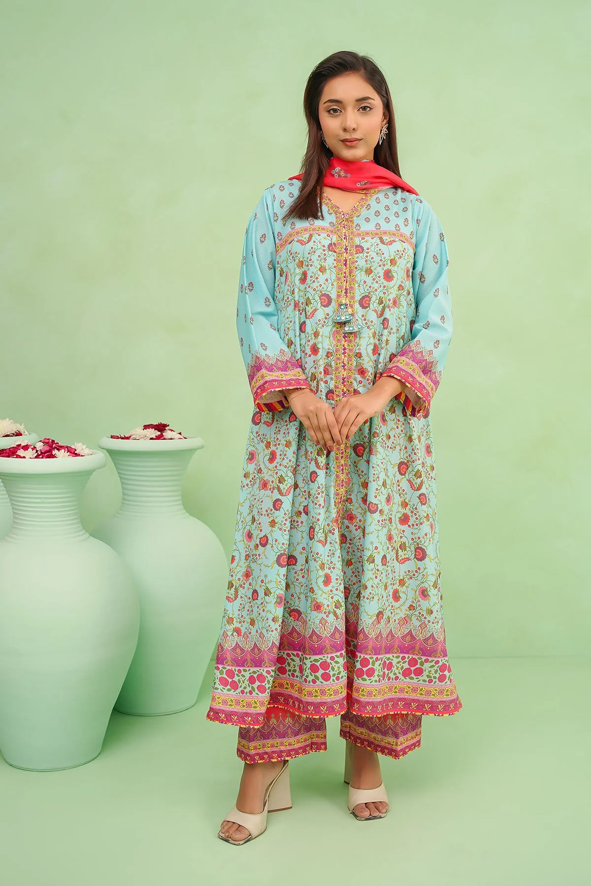 Ochre Clothing Poly Lawn Digital Printed 3 Pc Suit-SDPF-04