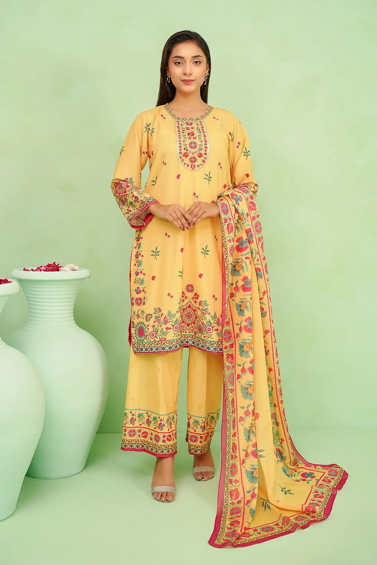 Ochre Clothing Poly Lawn Digital Printed 3 Pc Suit-SDPF-01
