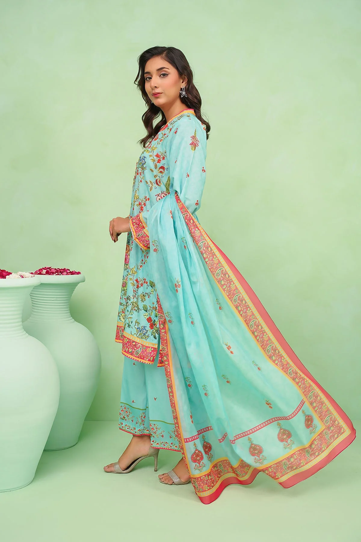 Ochre Clothing Poly Lawn Digital Printed 3 Pc Suit-SDPF-09 - Image 4