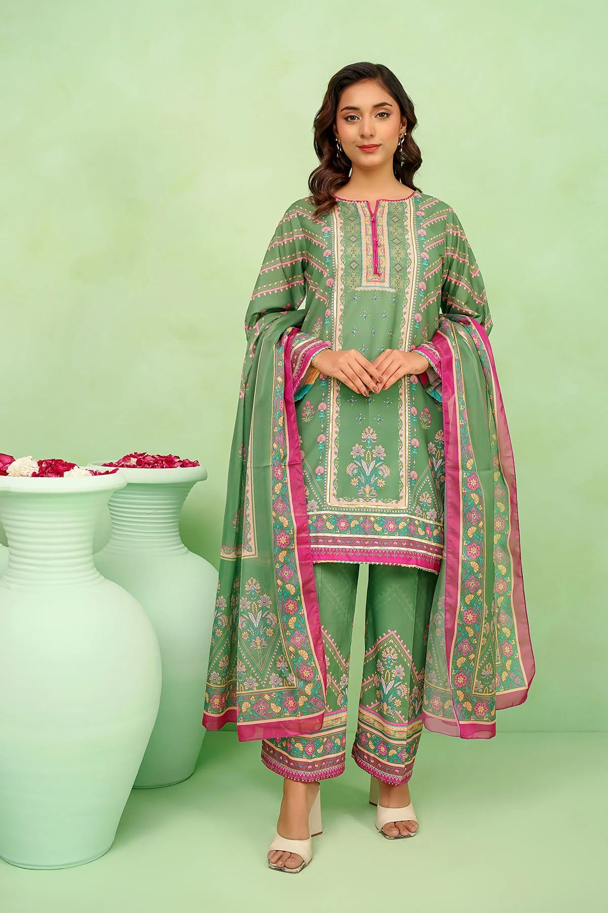Ochre Clothing Poly Lawn Digital Printed 3 Pc Suit-SDPF-10