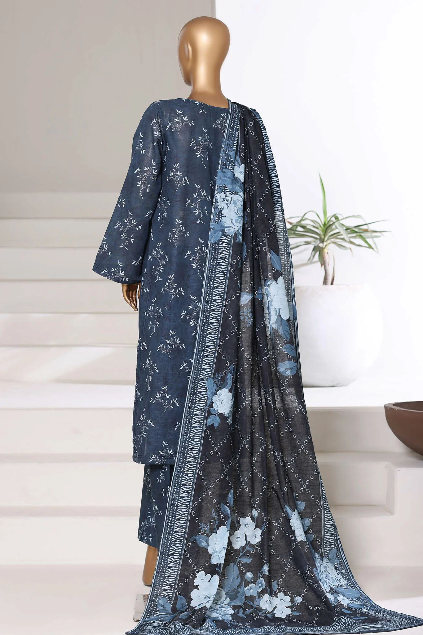 Sada Bahar Stitched 3 Piece Printed Khaddar Vol-03 Suit-PR-16774-Blue - Image 3