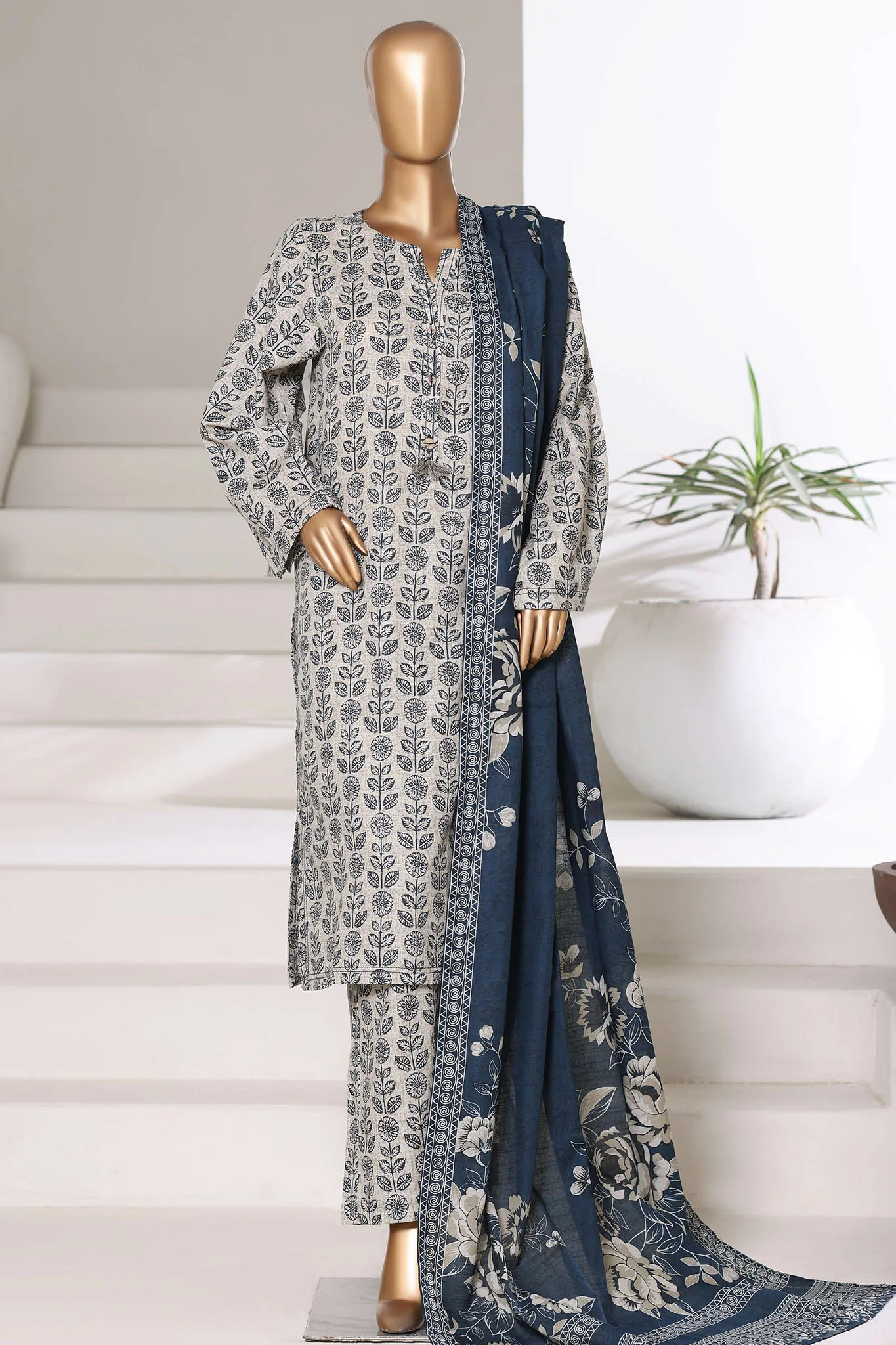 Sada Bahar Stitched 3 Piece Printed Khaddar Vol-03 Suit-PR-16776-Skin