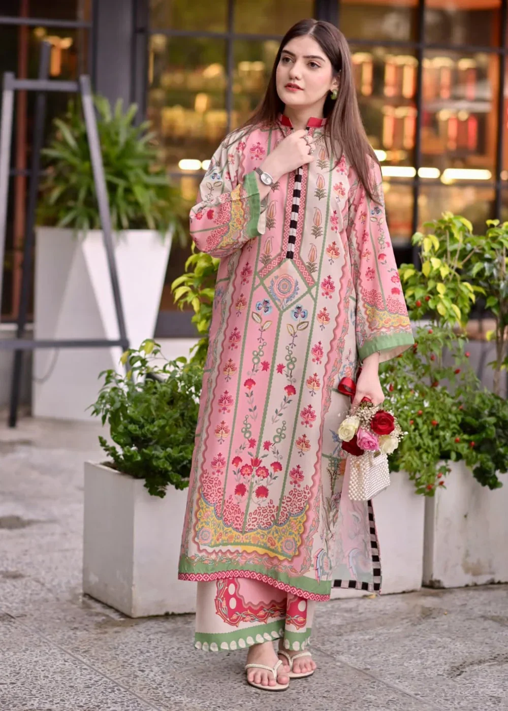 Midway Arts Stitched Co Ords Set Suit-Pretty pink Long