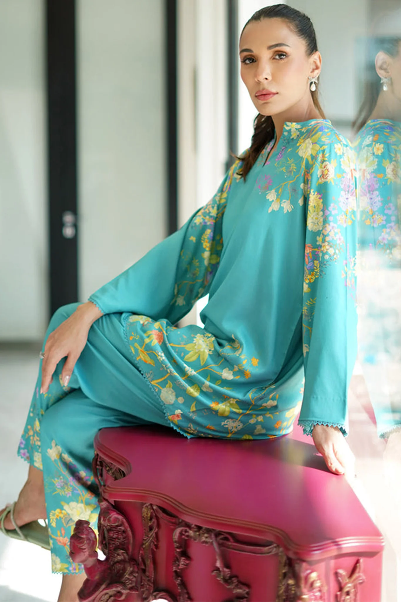 Print Edit By Sahar Unstitched 2 Piece Marina Fall Suit-MT-05 - Image 2