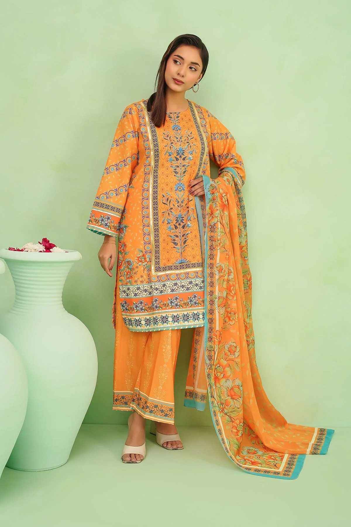 Ochre Clothing Poly Lawn Digital Printed 3 Pc Suit-SDPF-05