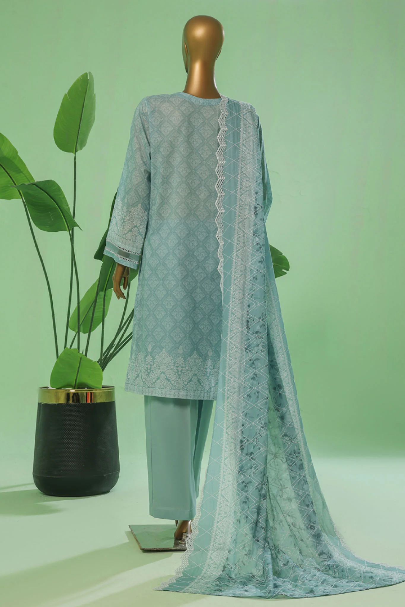 Printkari By HZ Stitched 3 Piece Prints Chikankari Vol-03 Suit-PEC-058-Mint - Image 3