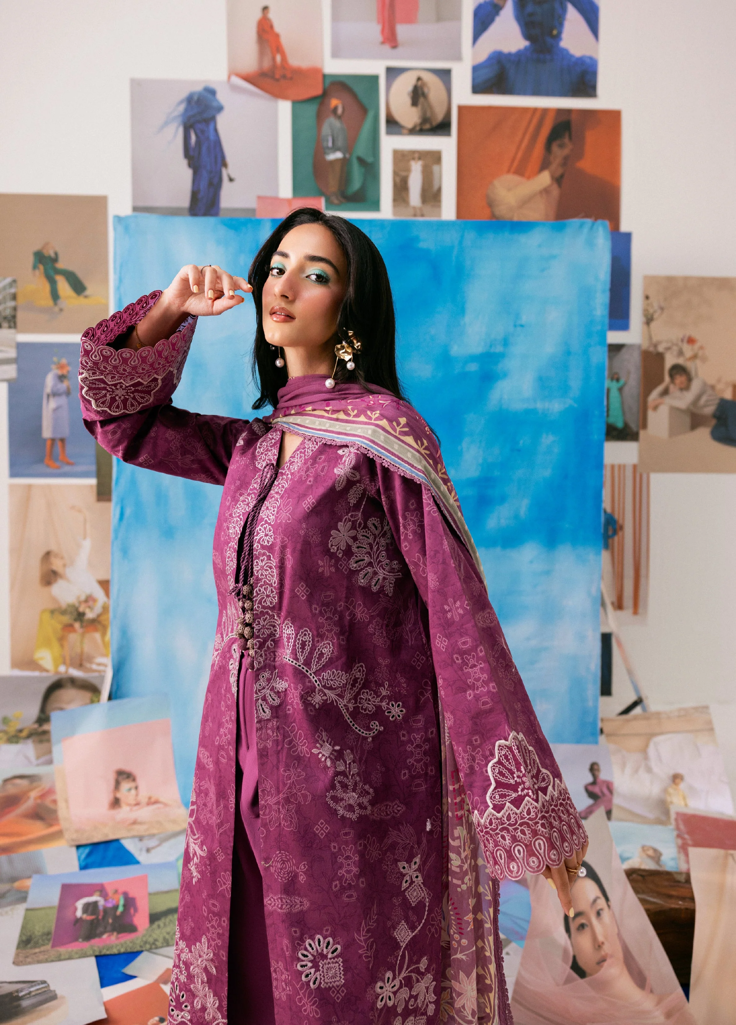 Zync By Florent Unstitched 3 Piece Printkari Lawn Suit-FZ-6A - Image 5