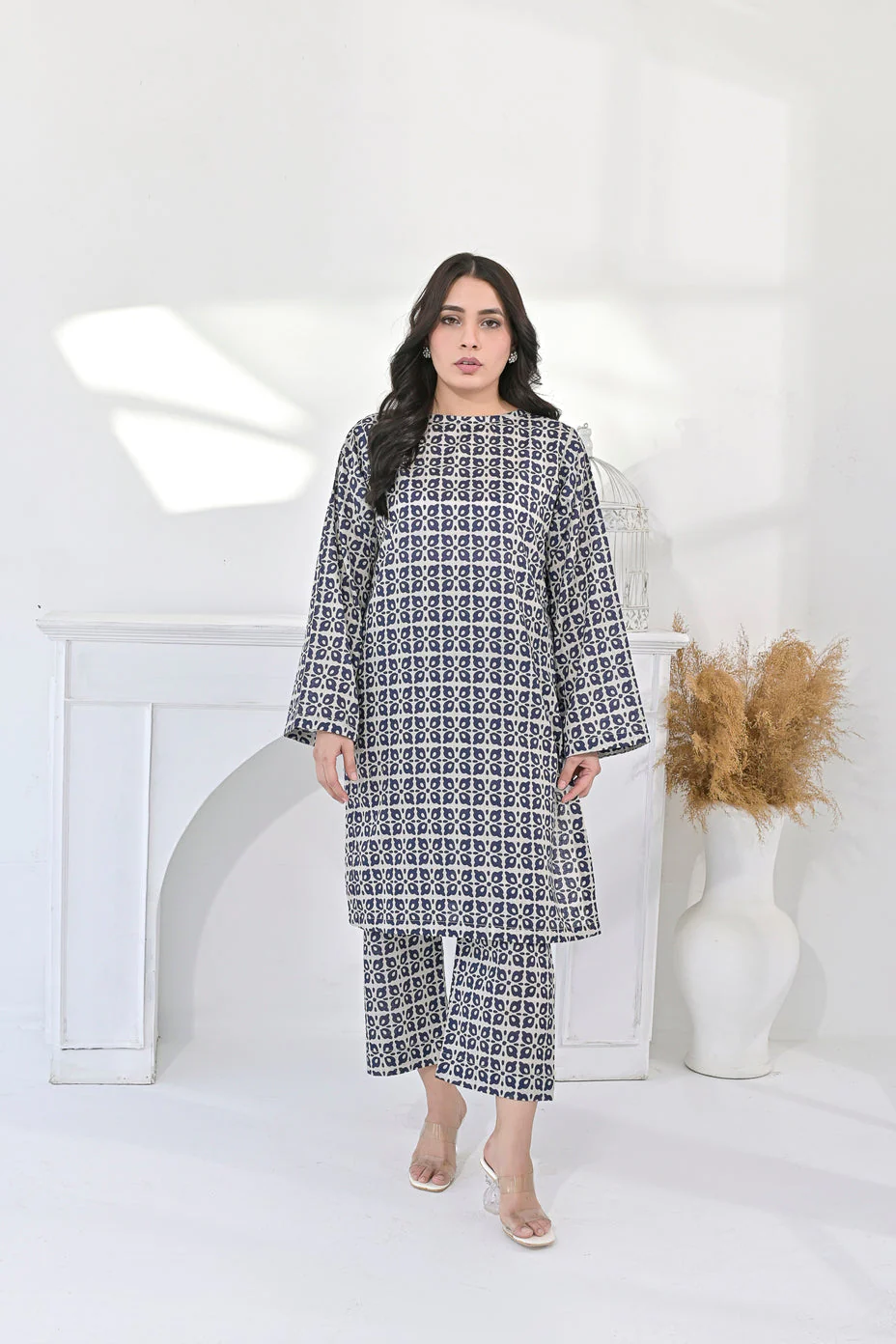 Silcot Stitched Summer Suit-Indigo Mosaic Co-ord Set
