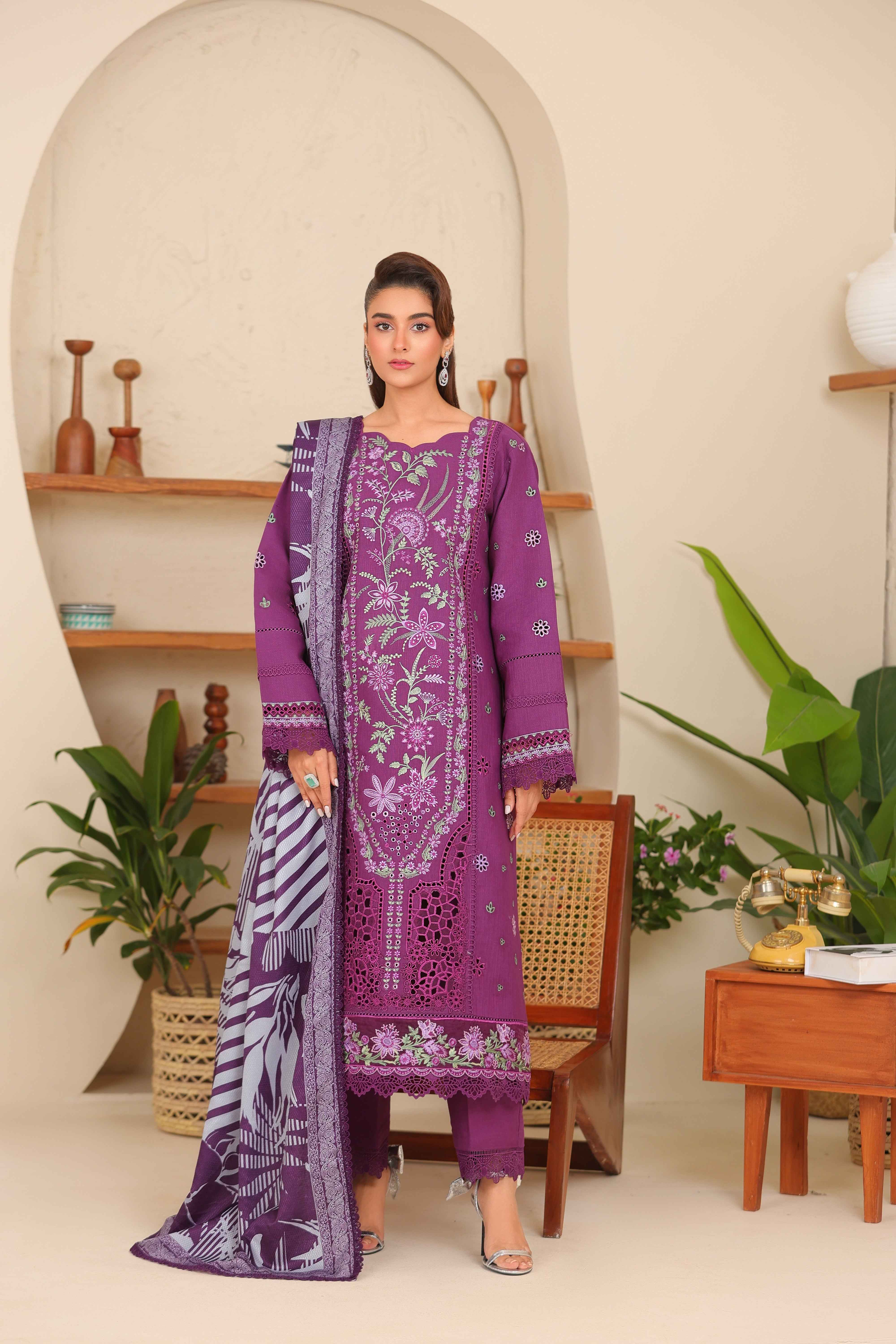 Sahiba By Huma Gul Unstitched 3 Piece Premium Winter Suit-Prune HG-307
