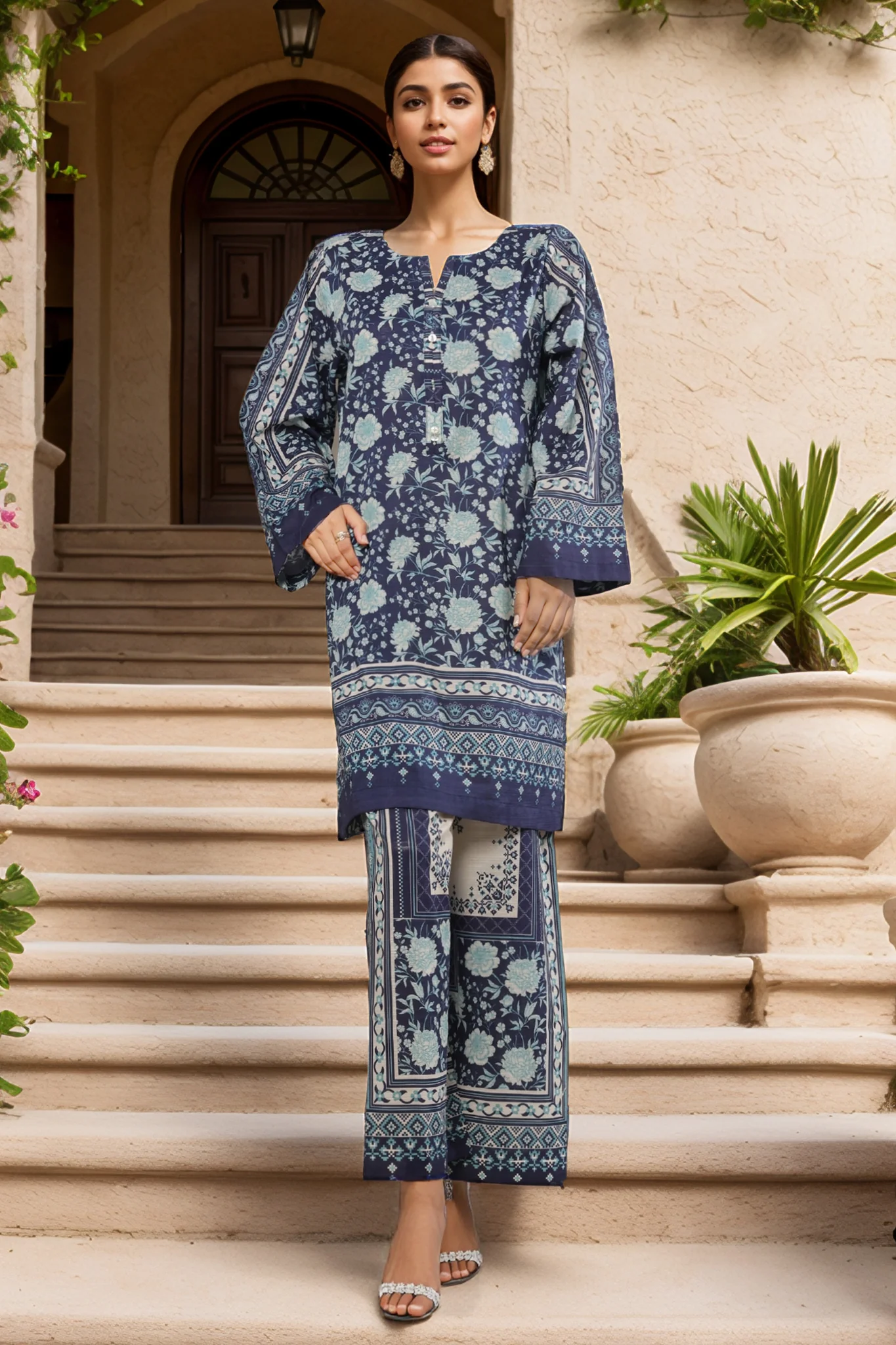 Sada Bahar Stitched Co-Ords Digital Printed Cotton Suit-PS-283-Blue