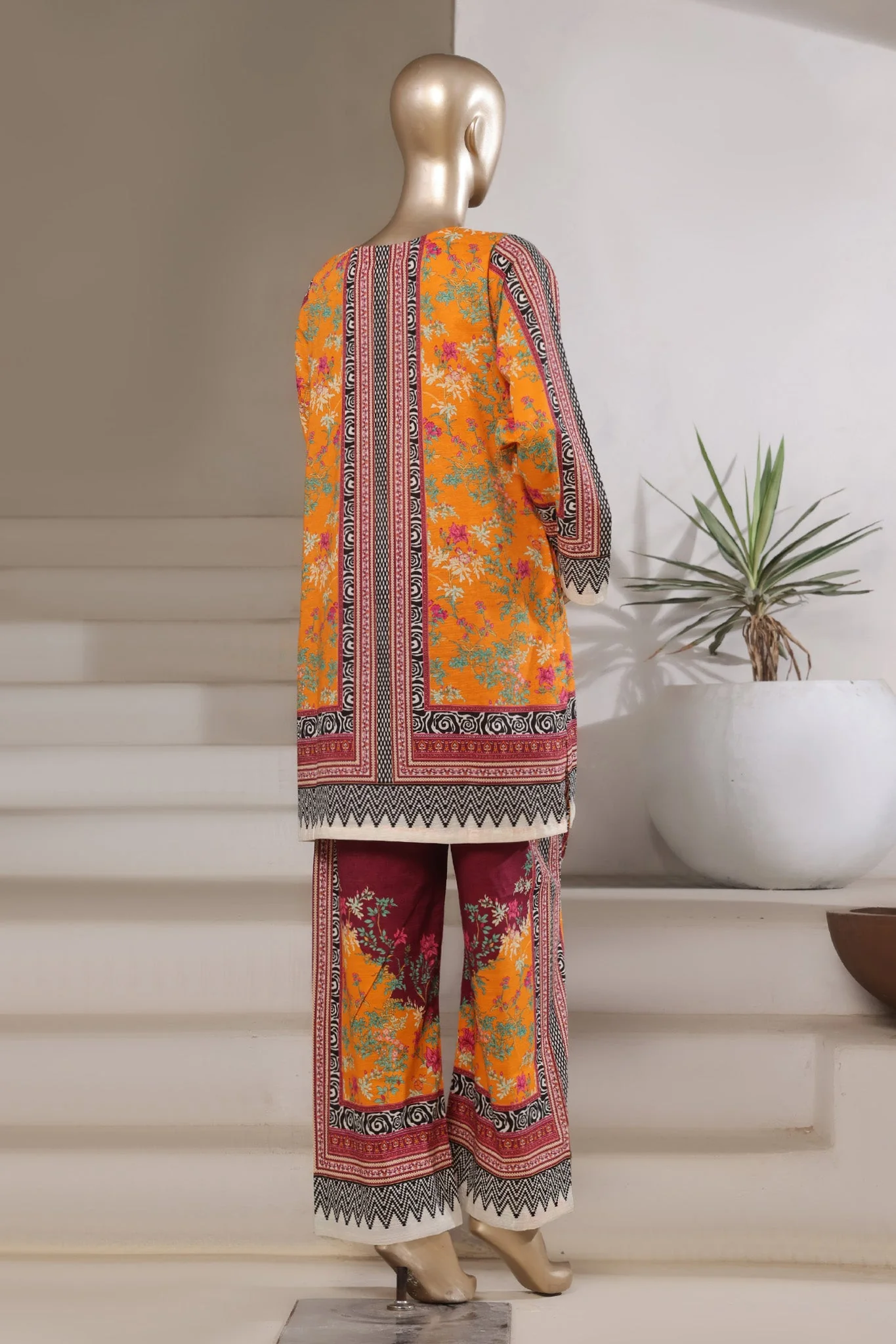 Sada Bahar Stitched Co-Ords Digital Printed Cotton Suit-PS-284-Orange - Image 3