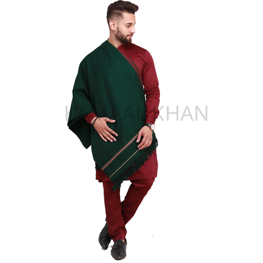 Kamaal Khan Pure Acrylic Woolen Solid Color Peshawari Dhussa Shawl For Men | Kamaal Khan Shawls - Image 3