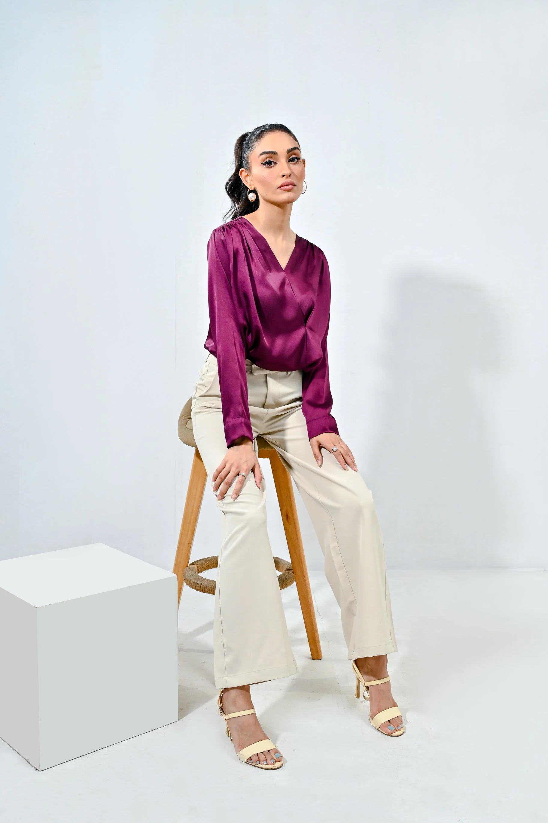 WestWalk By Mashrib Western Shirts Suit-Purple Silk Wrap Top - Image 4