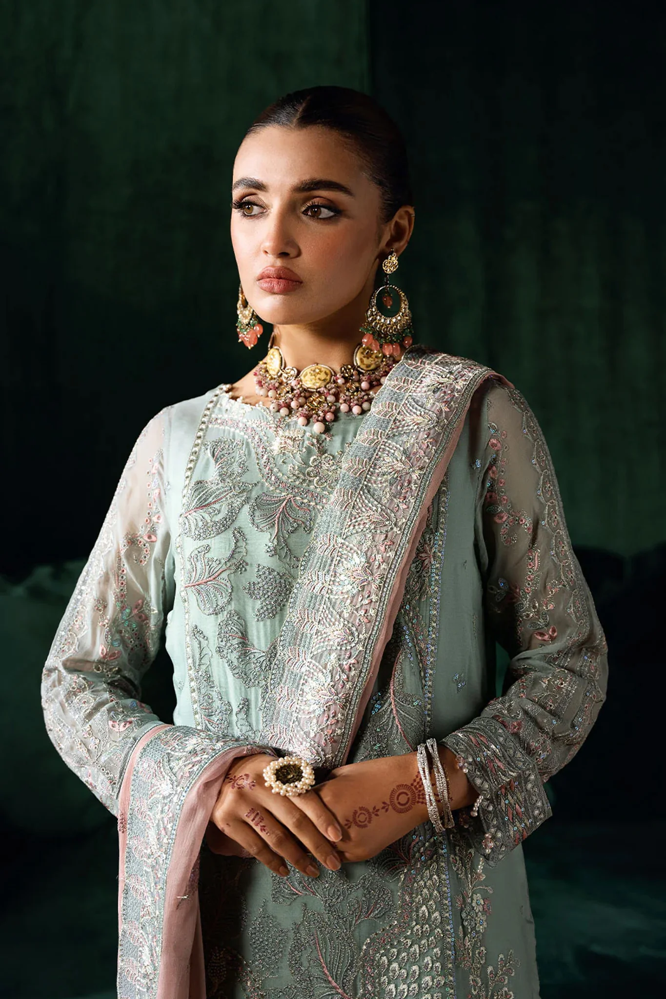 Dastak by Ramsha Unstitched 3 Piece Luxury Chiffon Vol-02 Suit-Q-206 - Image 3