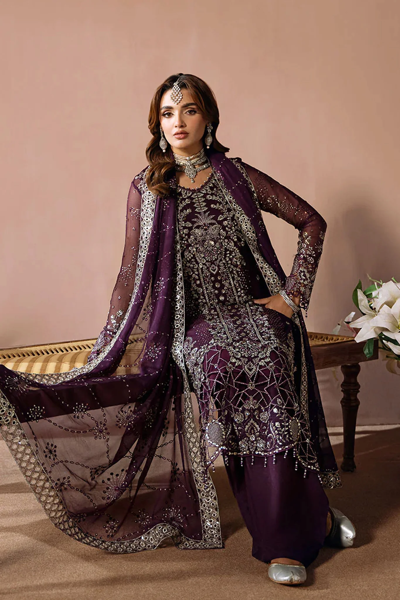 Dastak by Ramsha Unstitched 3 Piece Luxury Chiffon Vol-02 Suit-Q-208 - Image 3