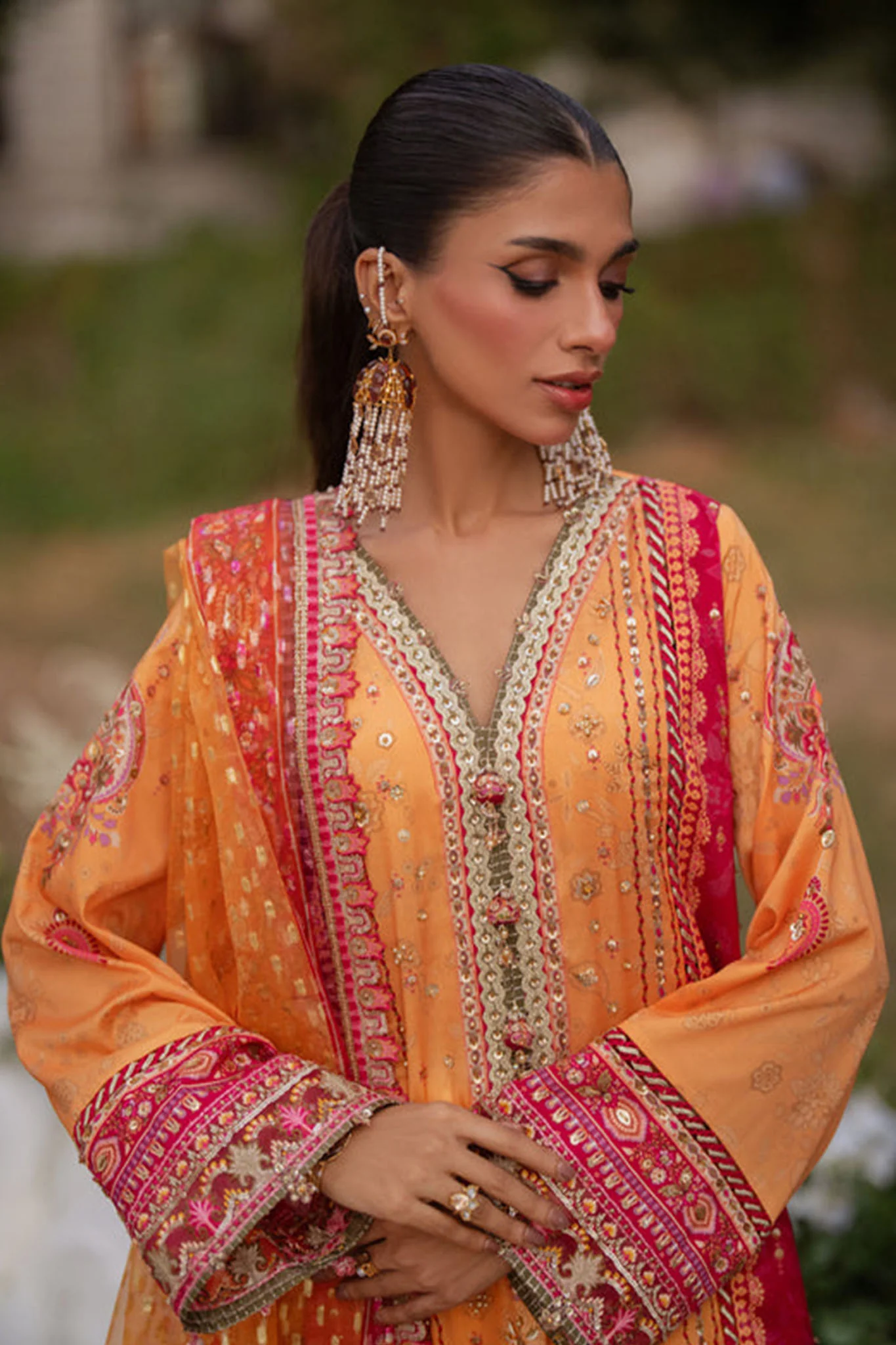 Qalamkar Unstitched 3 Piece Luxe Silk Suit-UA-05-Fiore - Image 2