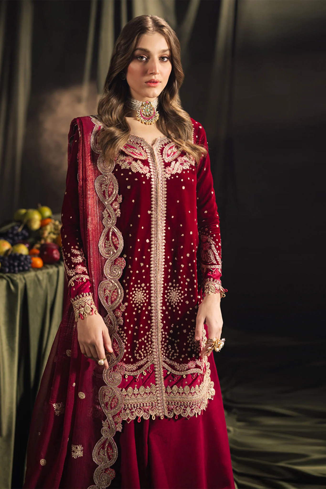Qalamkar Unstitched 3 Piece Velvet Edit Suit-BK-02-Amara - Image 5