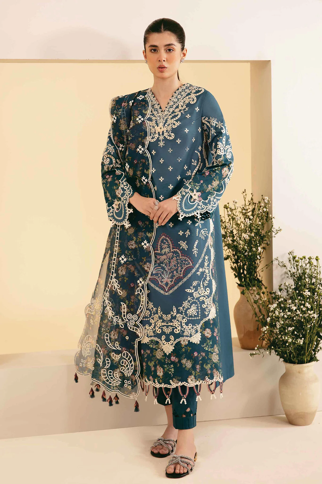 Qlinekari By Qalamkar Unstitched 3 Piece Emb Lawn Suit-SQ-05-Ela