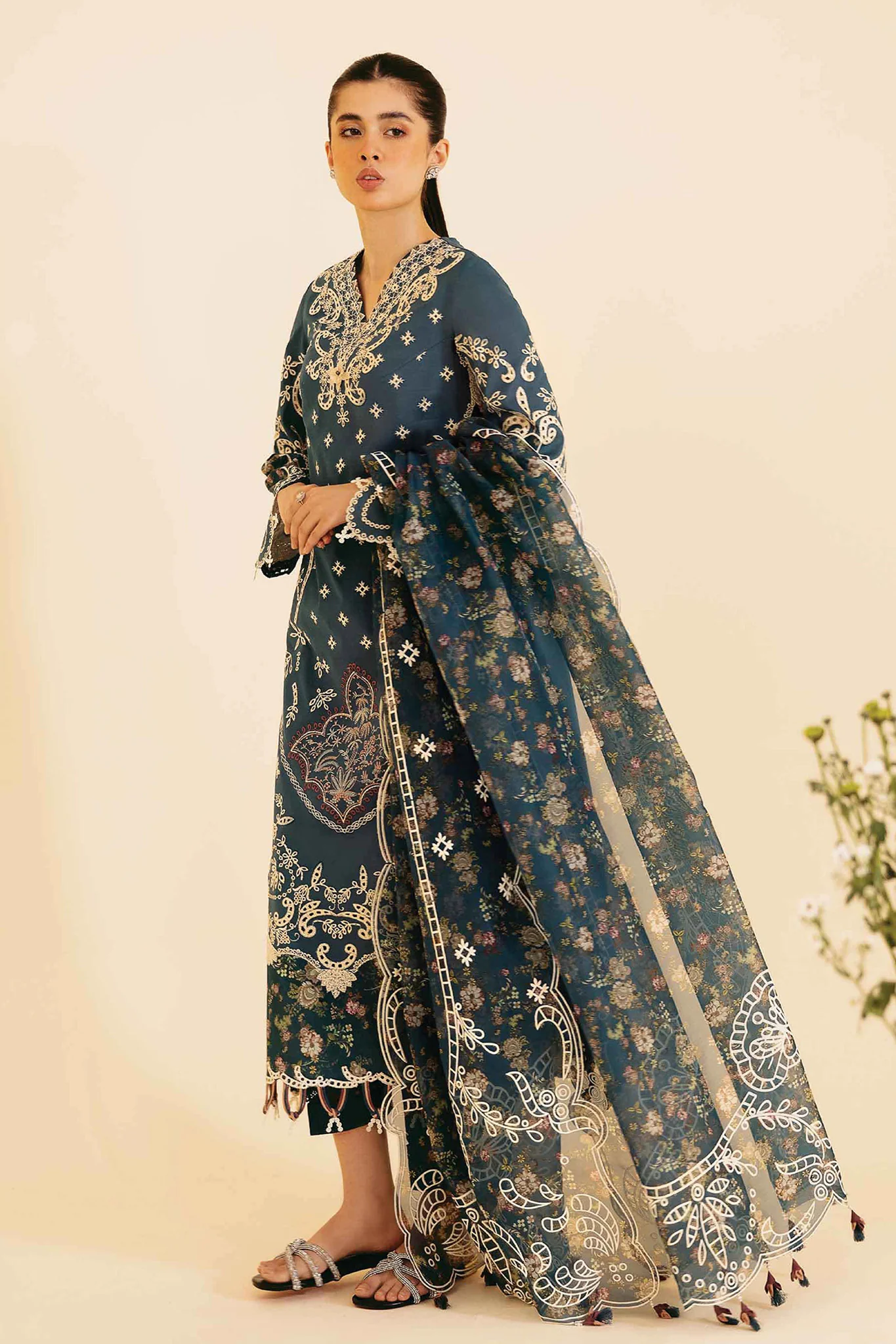 Qlinekari By Qalamkar Unstitched 3 Piece Emb Lawn Suit-SQ-05-Ela - Image 3