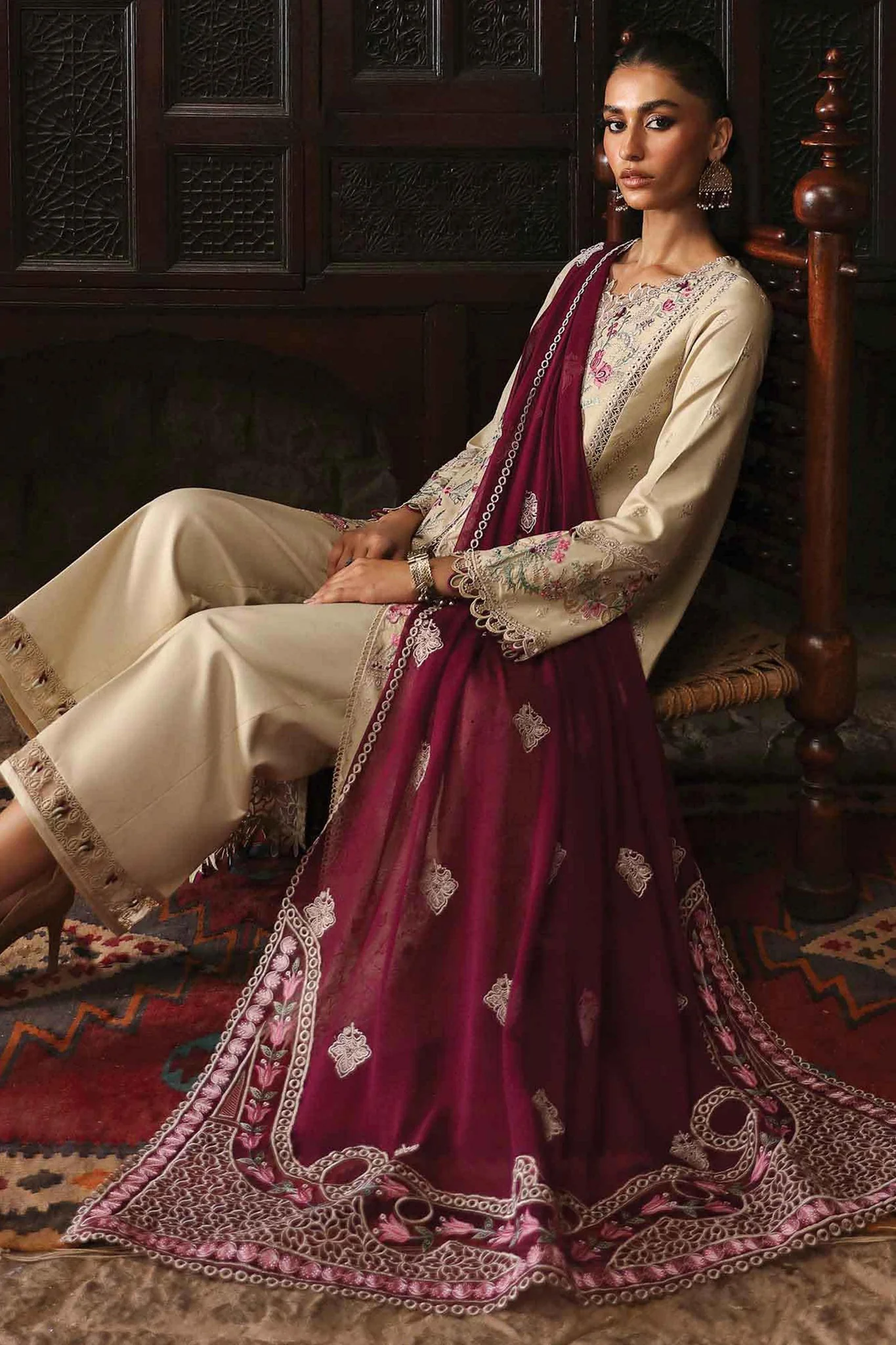 Qlinekari By Qalamkar Unstitched 3 Piece Emb Linen Suit-LM-01-Faye - Image 3
