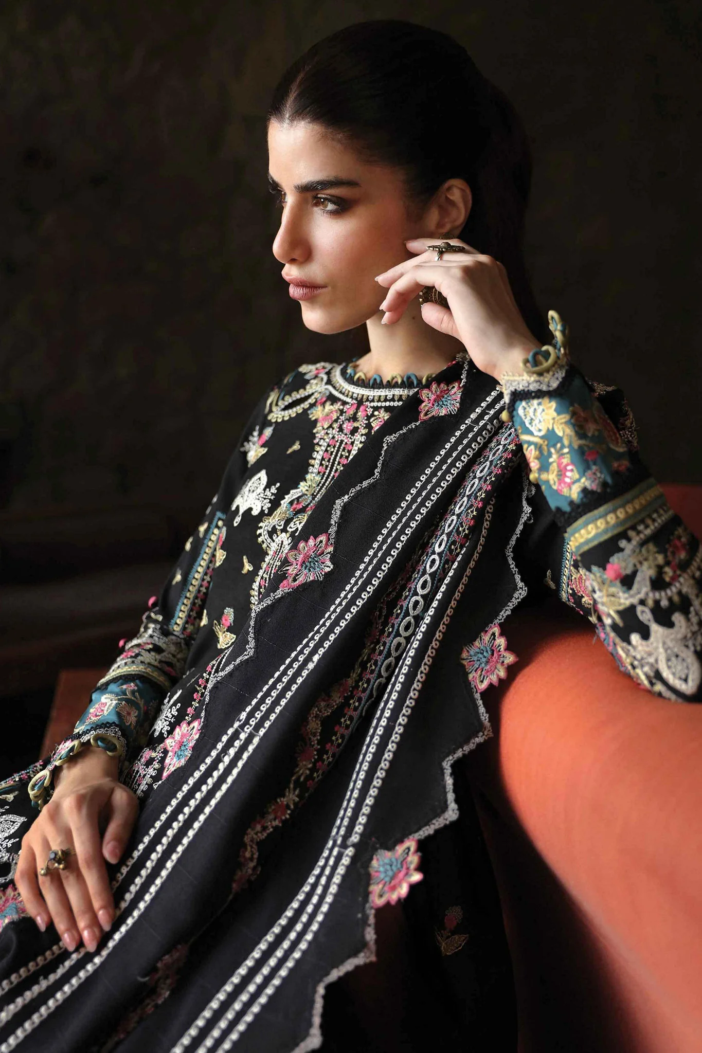 Qlinekari By Qalamkar Unstitched 3 Piece Emb Linen Suit-LM-02-Ria - Image 2