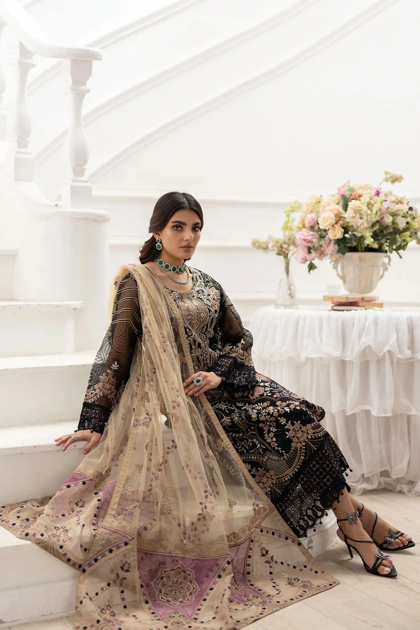 Dastoor by Ramsha Unstitched 3 Piece Organza Vol-02 Suit-P-206 - Image 3