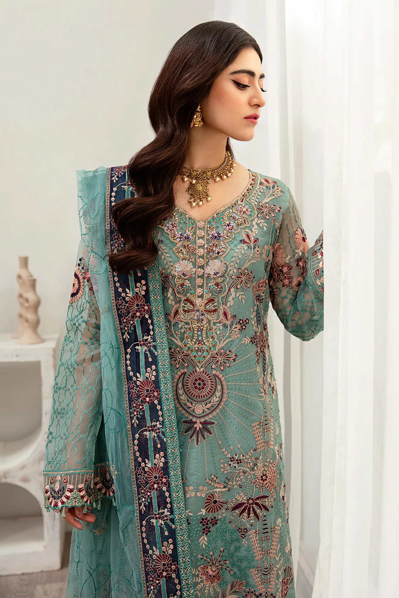 Minhal by Ramsha Unstitched 3 Piece Formals Vol-10 Suit-M-1001 - Image 2