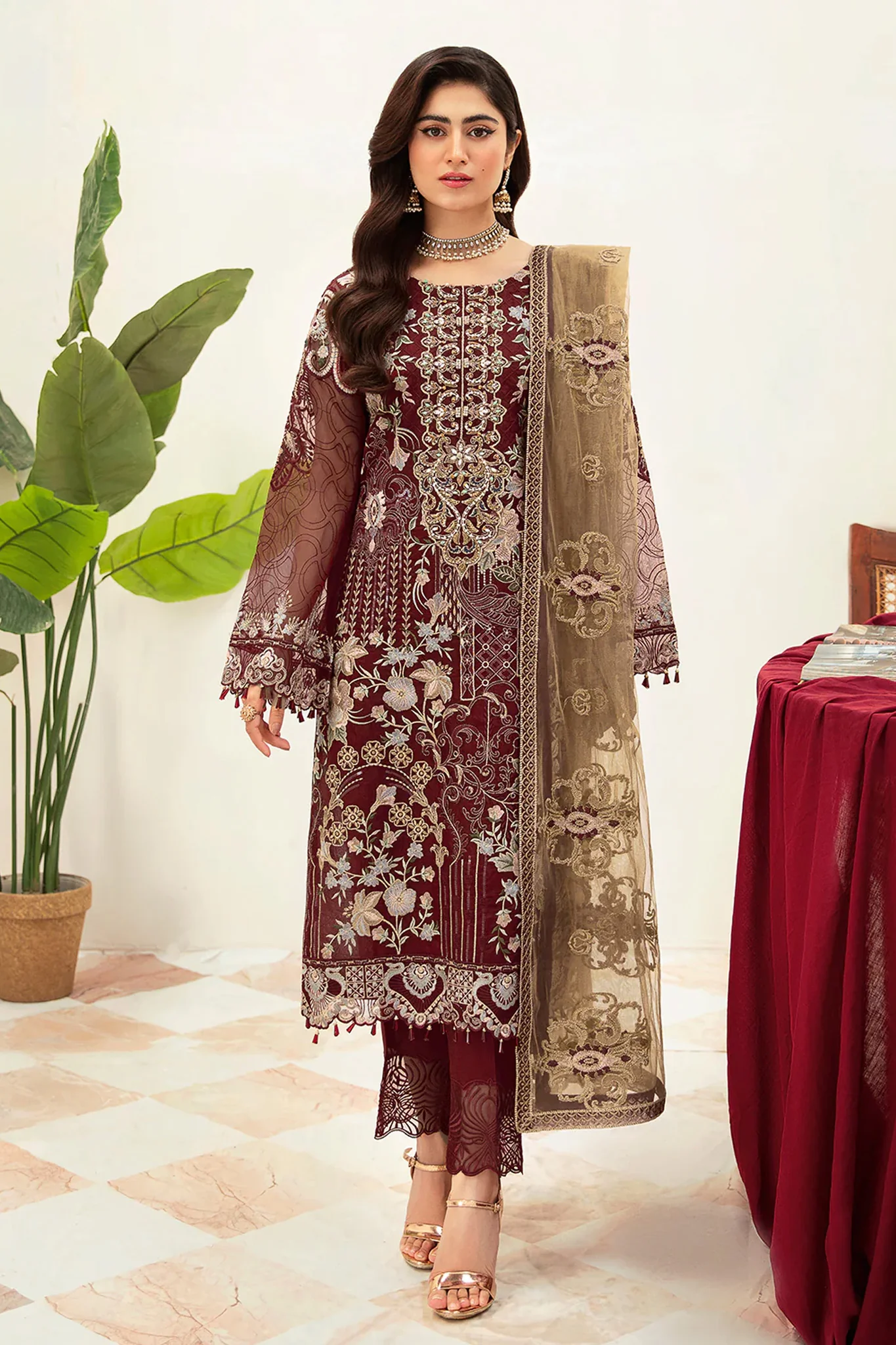 Minhal by Ramsha Unstitched 3 Piece Formals Vol-10 Suit-M-1003