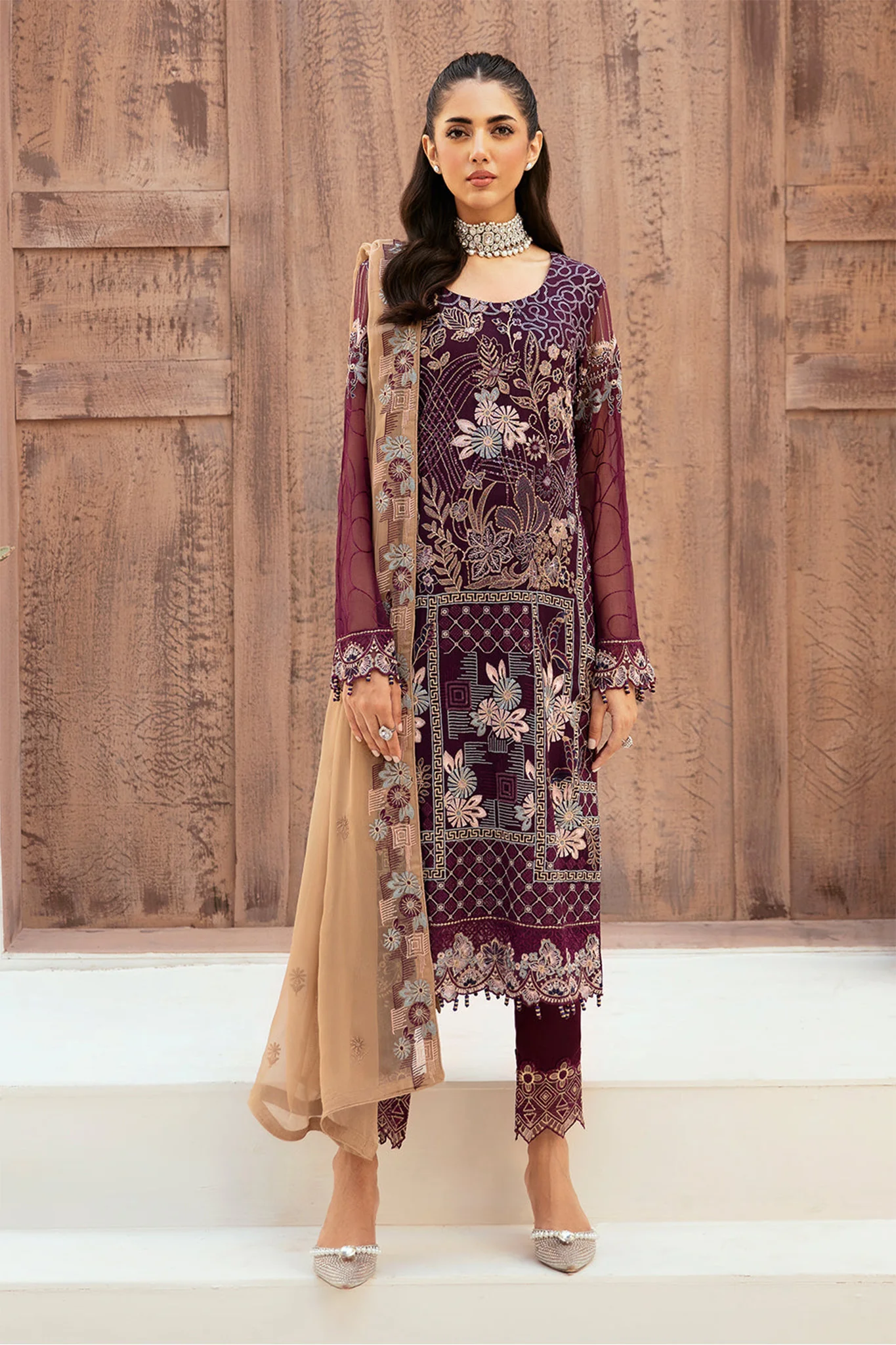 Ramsha Unstitched 3 Piece Luxury Emb Chiffon Vol-26 Suit-F-2608