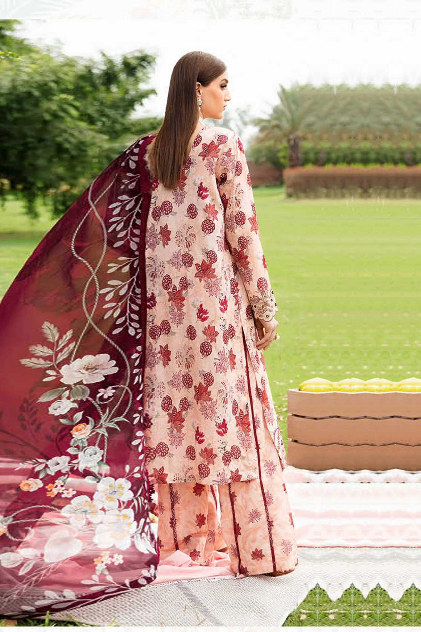 Rangrez By Ramsha Unstitched 3 Piece Luxury Lawn Vol-06 Collection-N-605 - Image 4