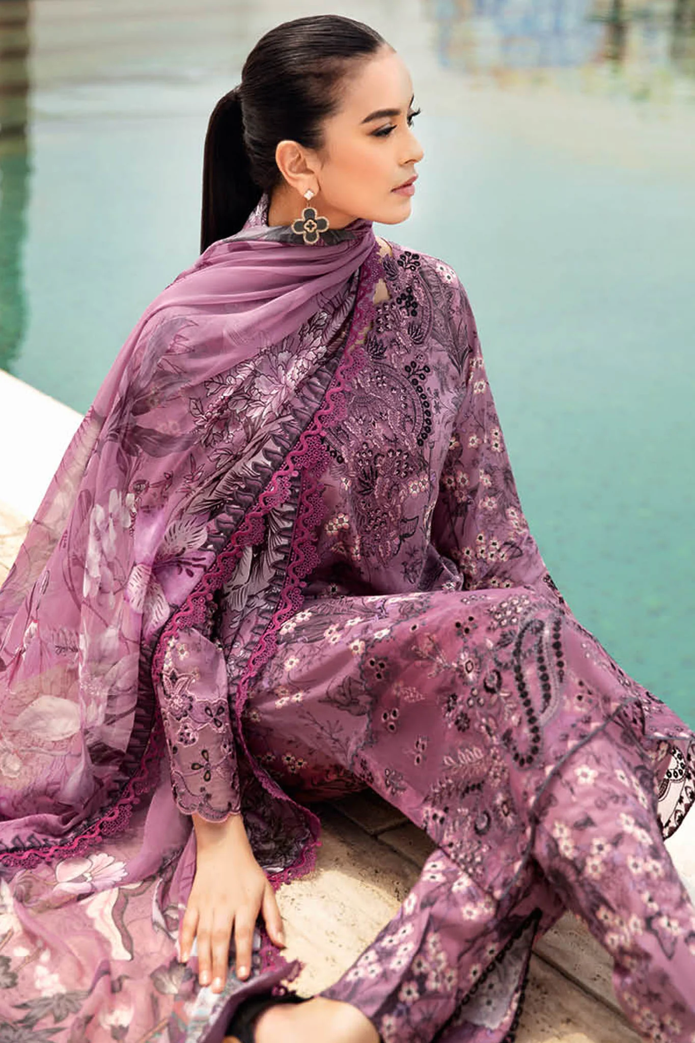 Rangrez By Ramsha Unstitched 3 Piece Luxury Lawn Vol-06 Collection-N-609 - Image 5