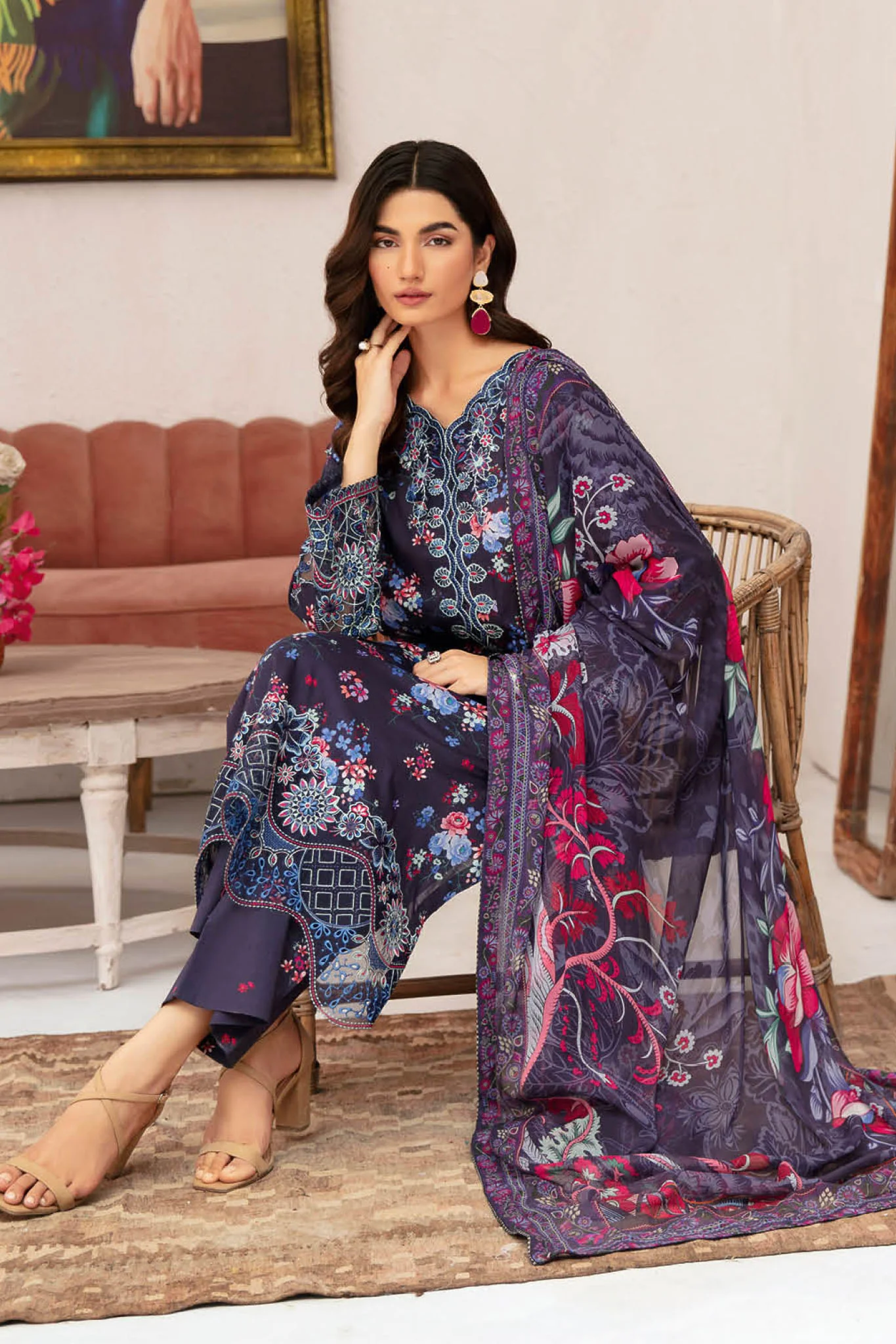 Rangrez By Ramsha Unstitched 3 Piece Luxury Lawn Vol-07 Collection-N-701 - Image 4