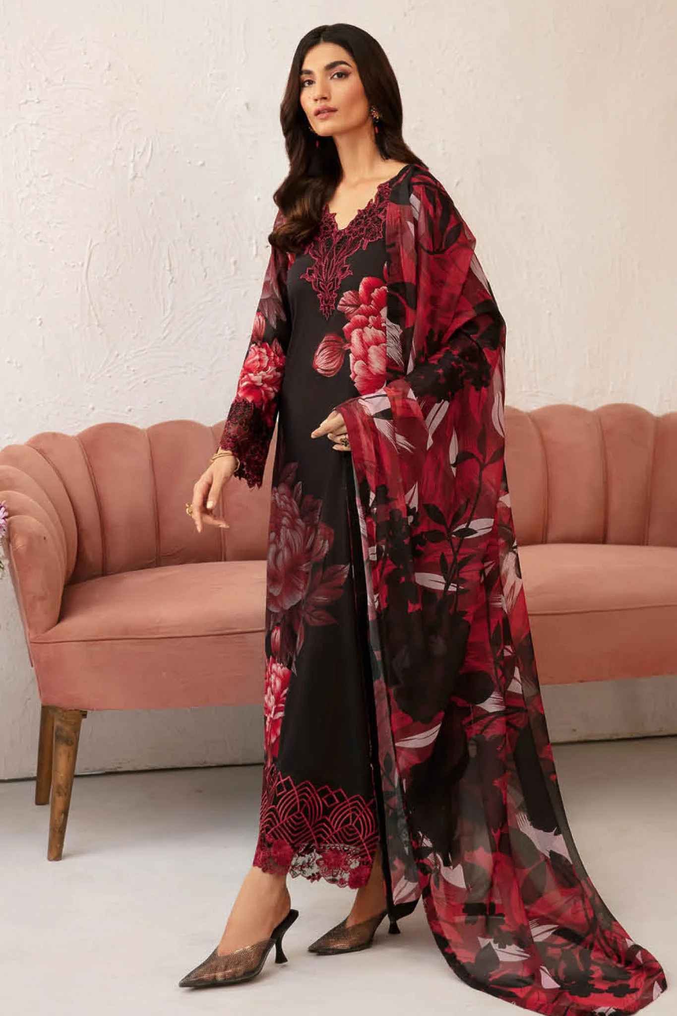 Rangrez By Ramsha Unstitched 3 Piece Luxury Lawn Vol-07 Collection-N-703 - Image 4