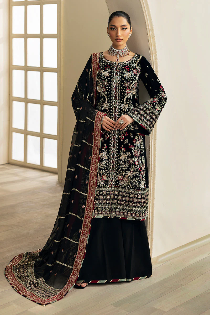 Celeste By Gulaal Unstitched 3 Piece Velvet Suit-Raven
