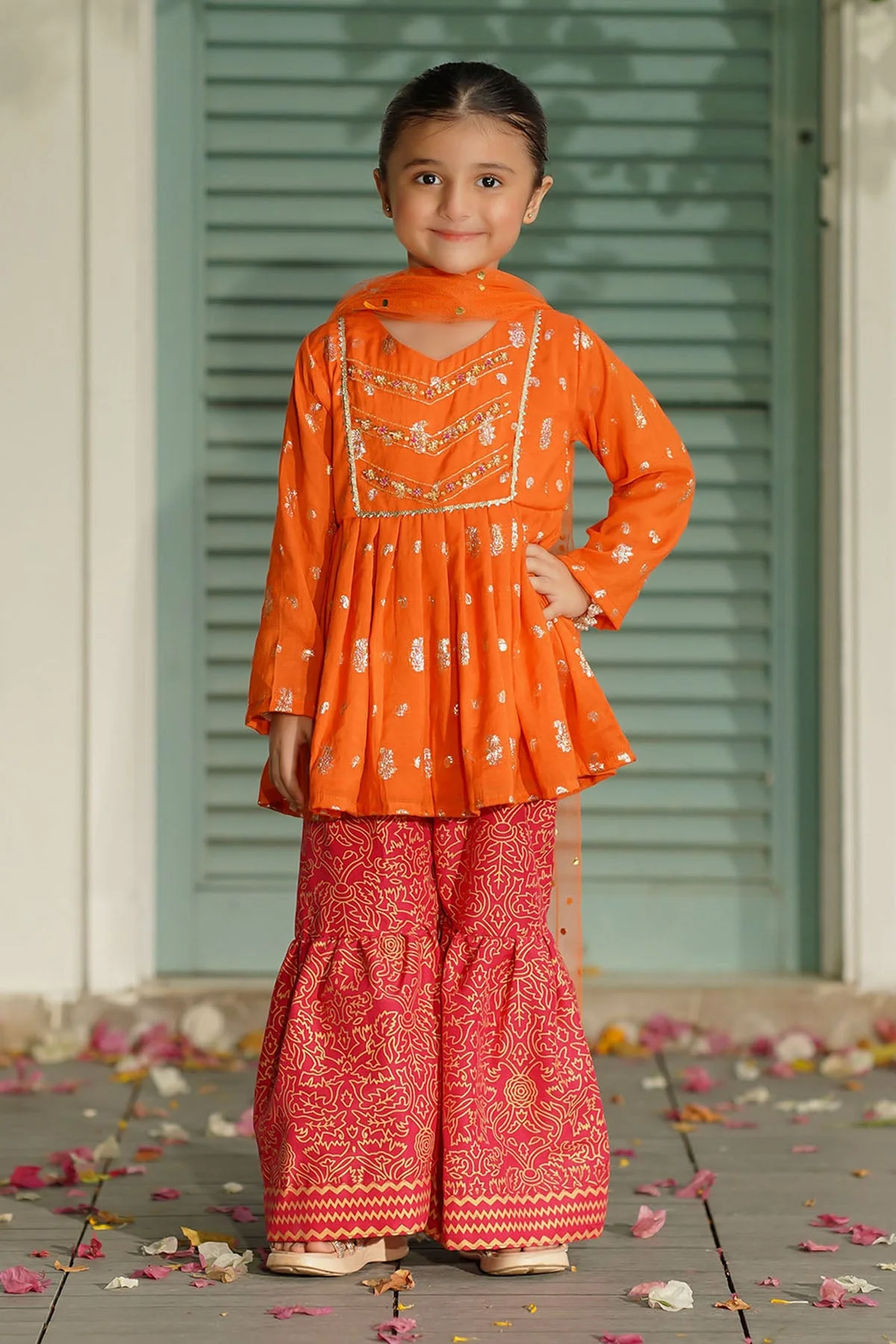 Ochre Clothing Zari Jacquard Hand Adda Work 3 Pc Suit Suit