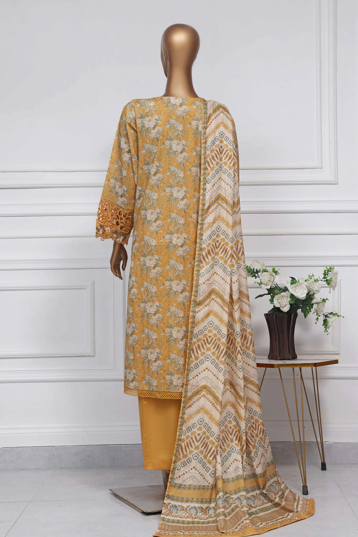 Raya By Sada Bahar Stitched 3 Piece Festive Emb Lawn Collection-CW-D-3997-Yellow - Image 3
