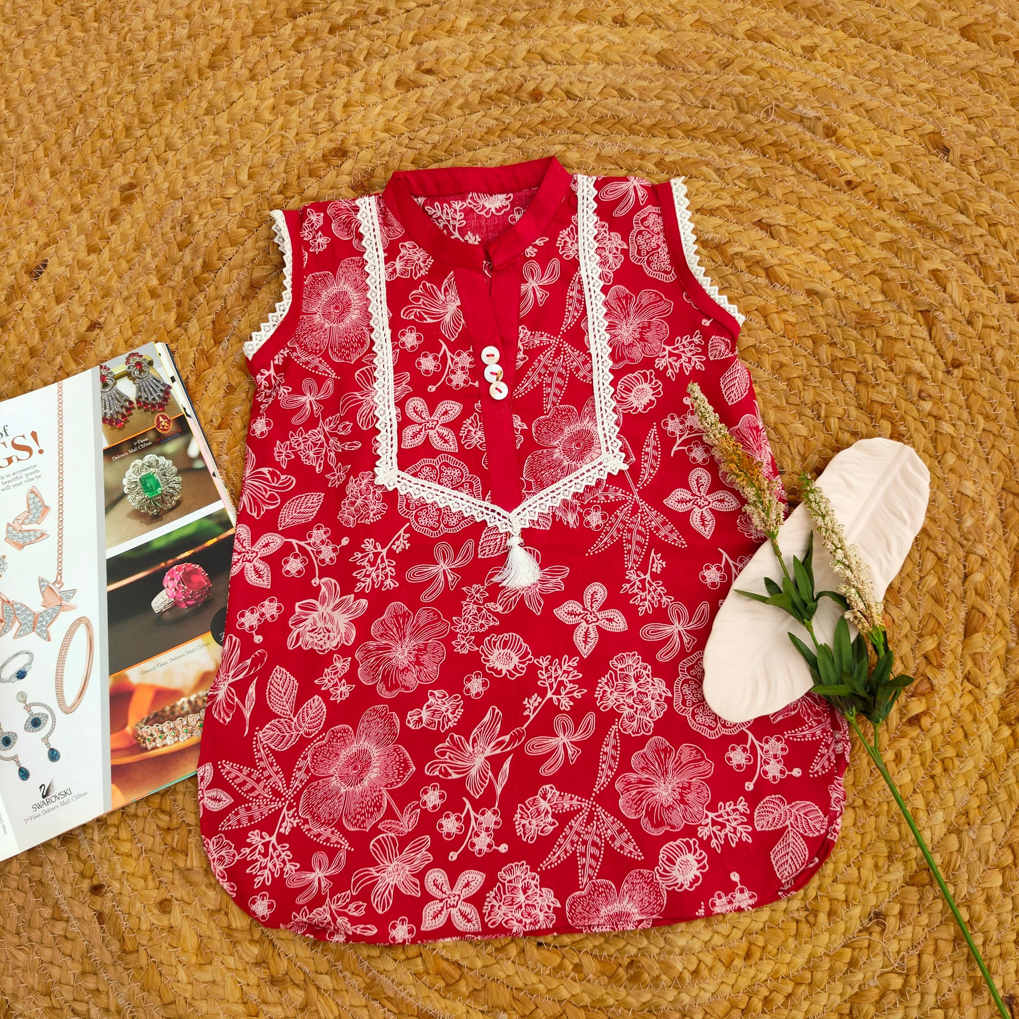 Hiba Fashion Red and white 2 PC Lawn suit (BFT-0013) - Image 3