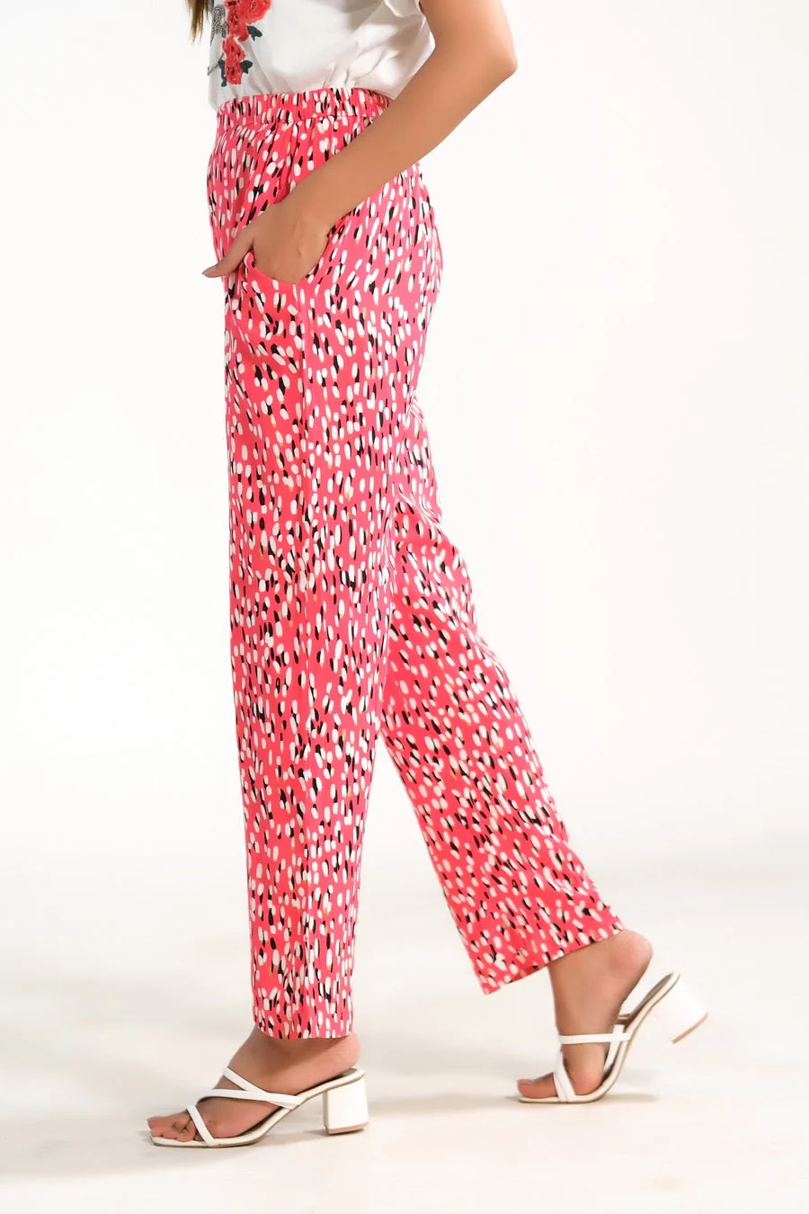 Sprinkles Stitched 1 Piece Summer Bottoms Women Suit-Red Floral Straight Pant - Image 3