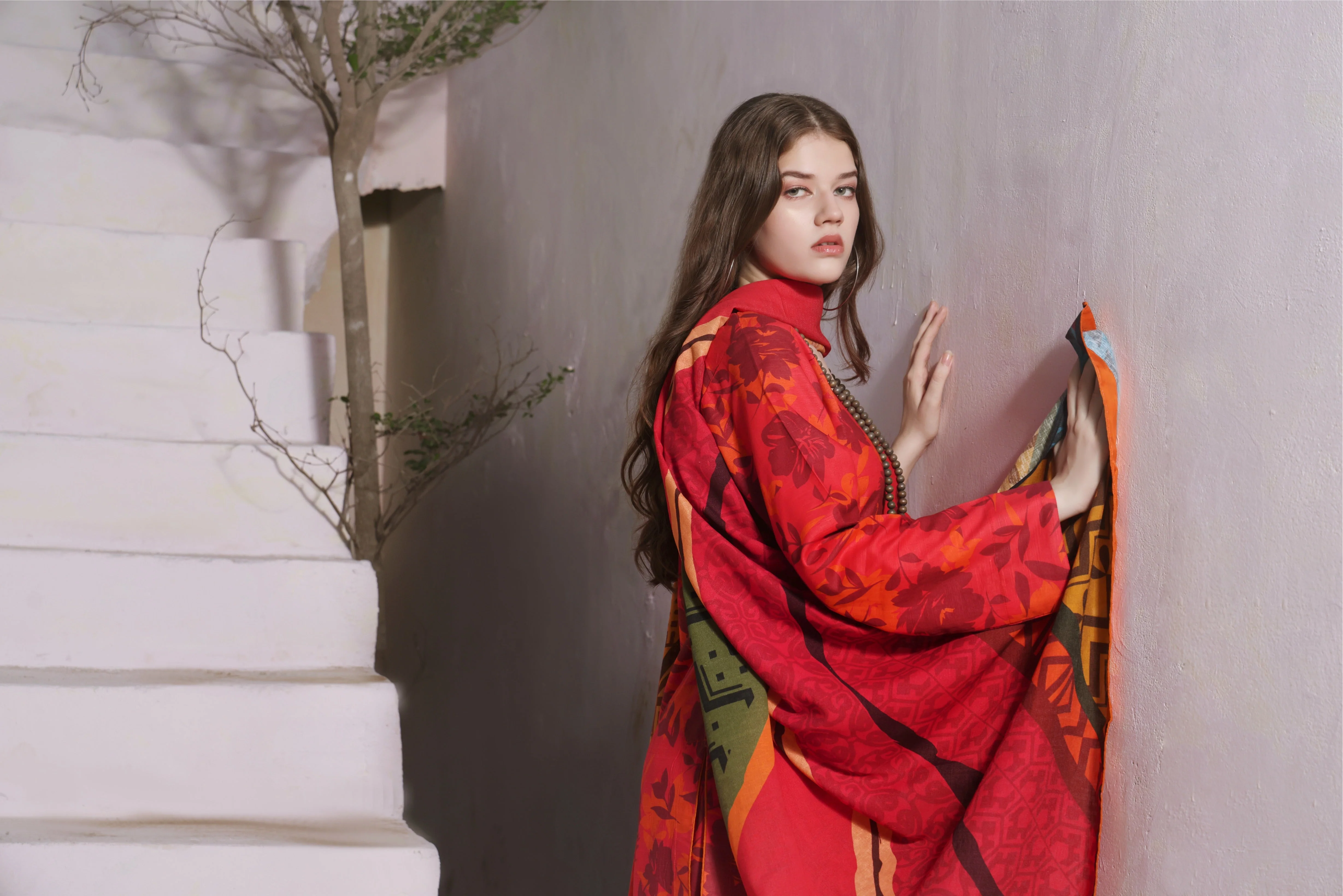 Feathers Unstitched 3 Piece Winter Collection-RED VALVET-FT292 - Image 4