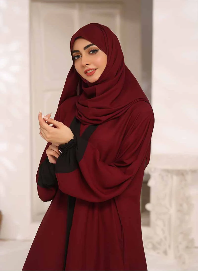 Hijab Ul Hareem Regal Maroon Double Georgette Front Open Abaya - 0116-R-260 - Image 4