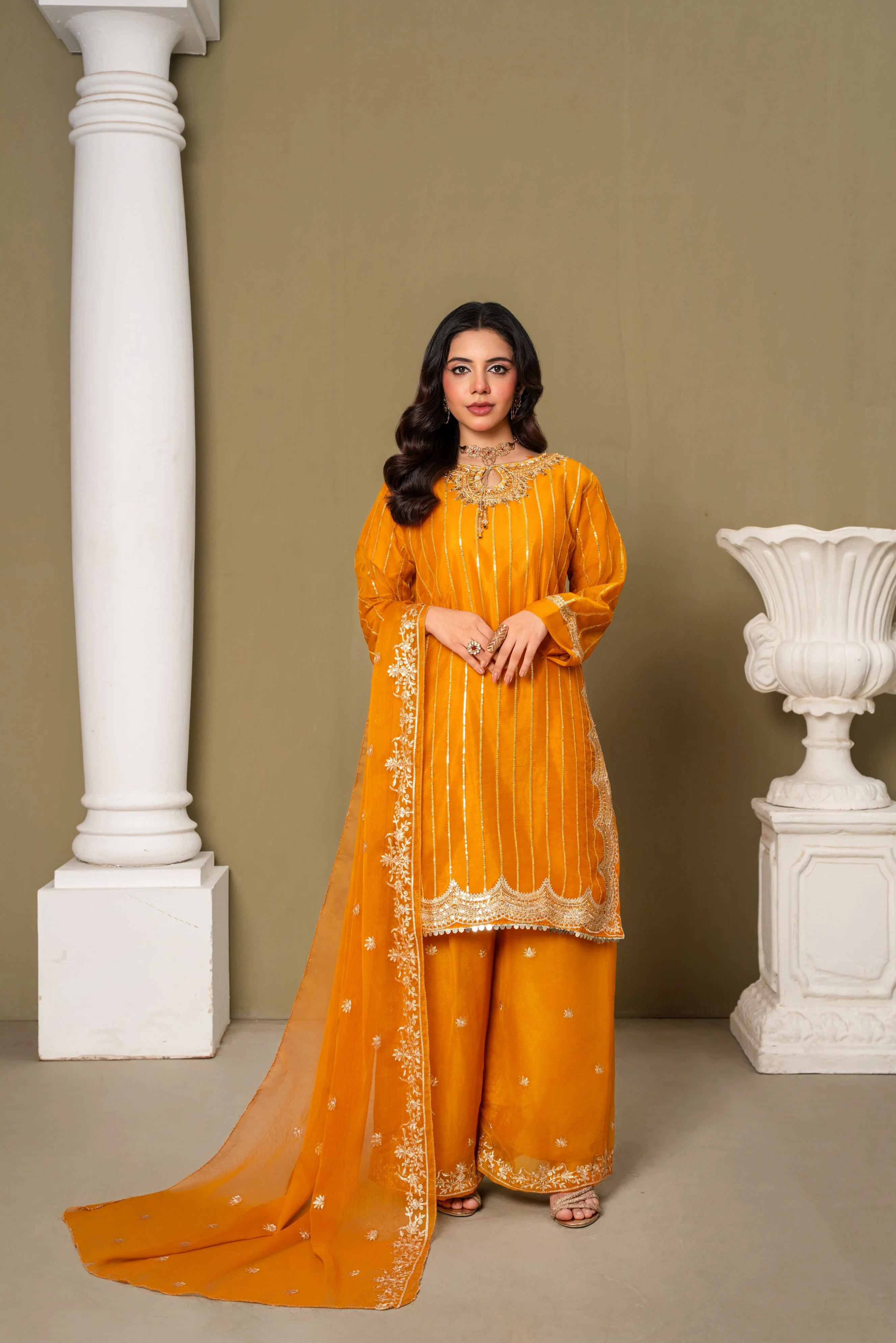 Midway Arts Stitched 3 Piece Formals Suit-remium-chiffon-3-pc-gharara-dress
